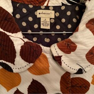 Anthropologie Elevenses Polka Dot Lined Leaf print Corduroy car coat Jacket